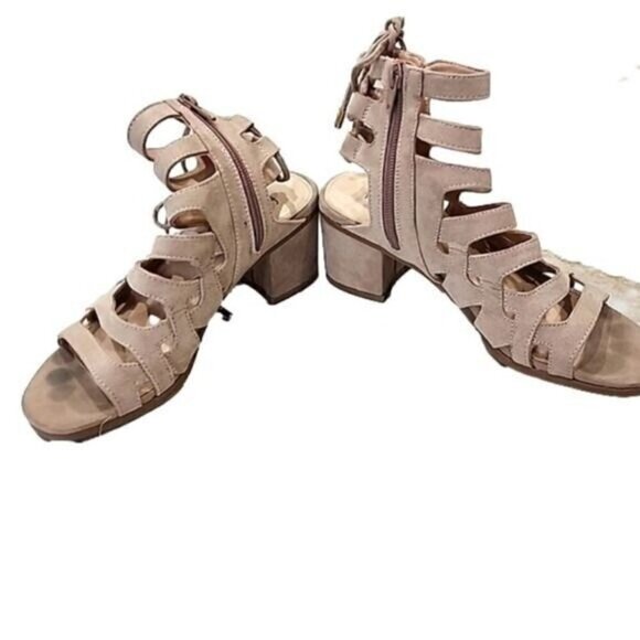Francesca's 2" Strappy Sandal Grandcentral Tan Shoes lace up Back 6 - Picture 2 of 7